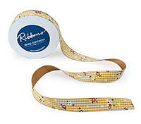 Delicate Flower Check Ribbon-Yellow-2.5 cms-20 yards