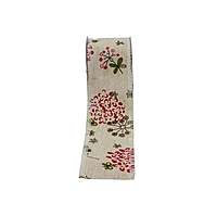Burlap Printed Ribbon-Red Flower-5 cms-5 Yards