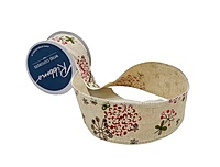 Burlap Printed Ribbon-Red Flower-5 cms-5 Yards