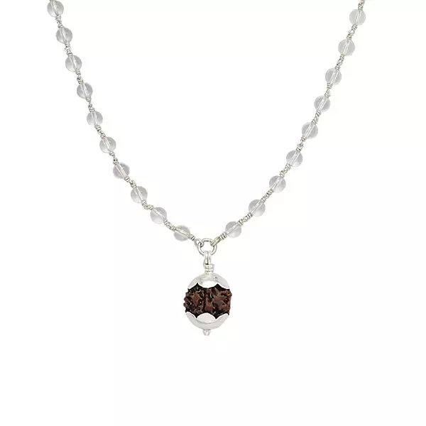 Silver Capped Spatika Mala with Rudraksha Pendant