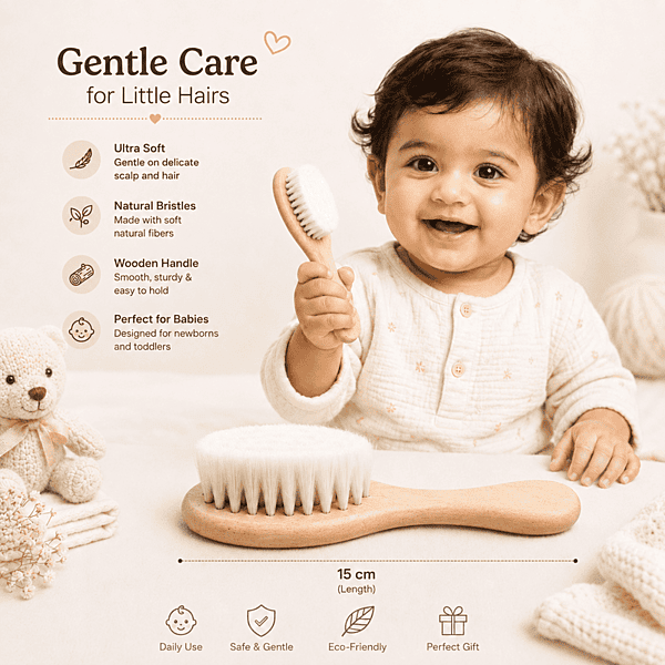 H15 Wooden Baby Hair Brush for Toddler, Infant | Soft Bristles Brush for New Born