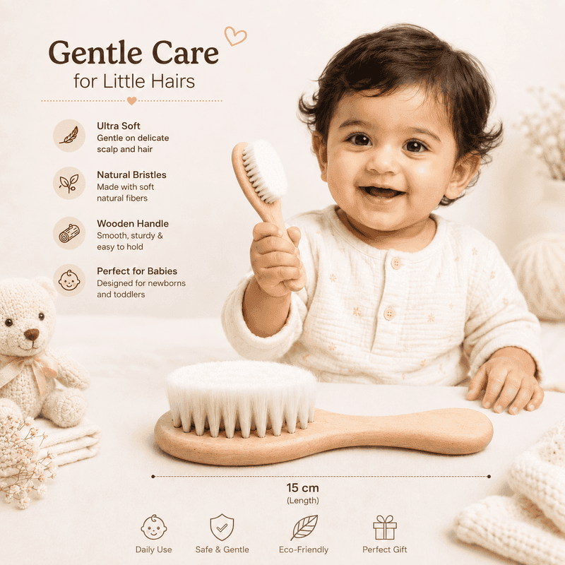 H15 Wooden Baby Hair Brush for Toddler, Infant | Soft Bristles Brush for New Born