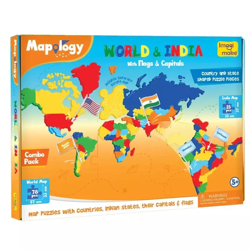 Mapology - World & India with Flags & Capitals