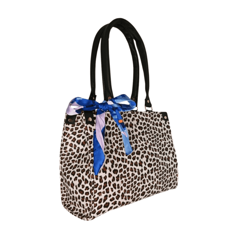 Leopard Chic Tote with Blue Scarf Accent