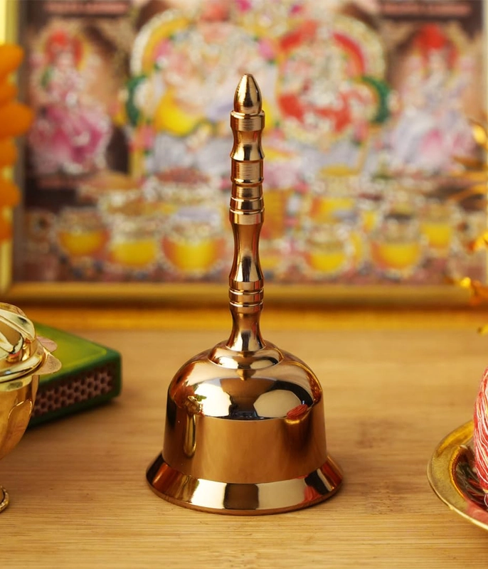 CamelCase 15 Pcs 100% Pure Brass Pooja Bell (4 Inch)- Rose Gold Lacquer Finishes (Jhankar)
