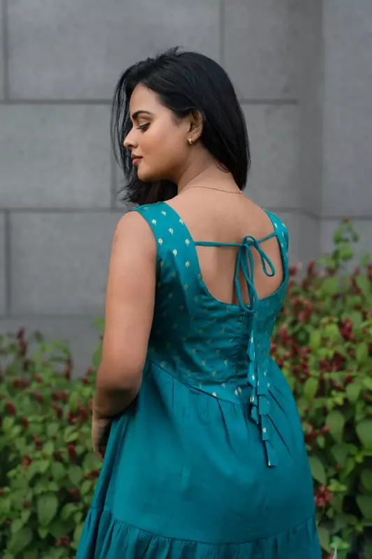 Women Tiered Ethnic Dress - Green