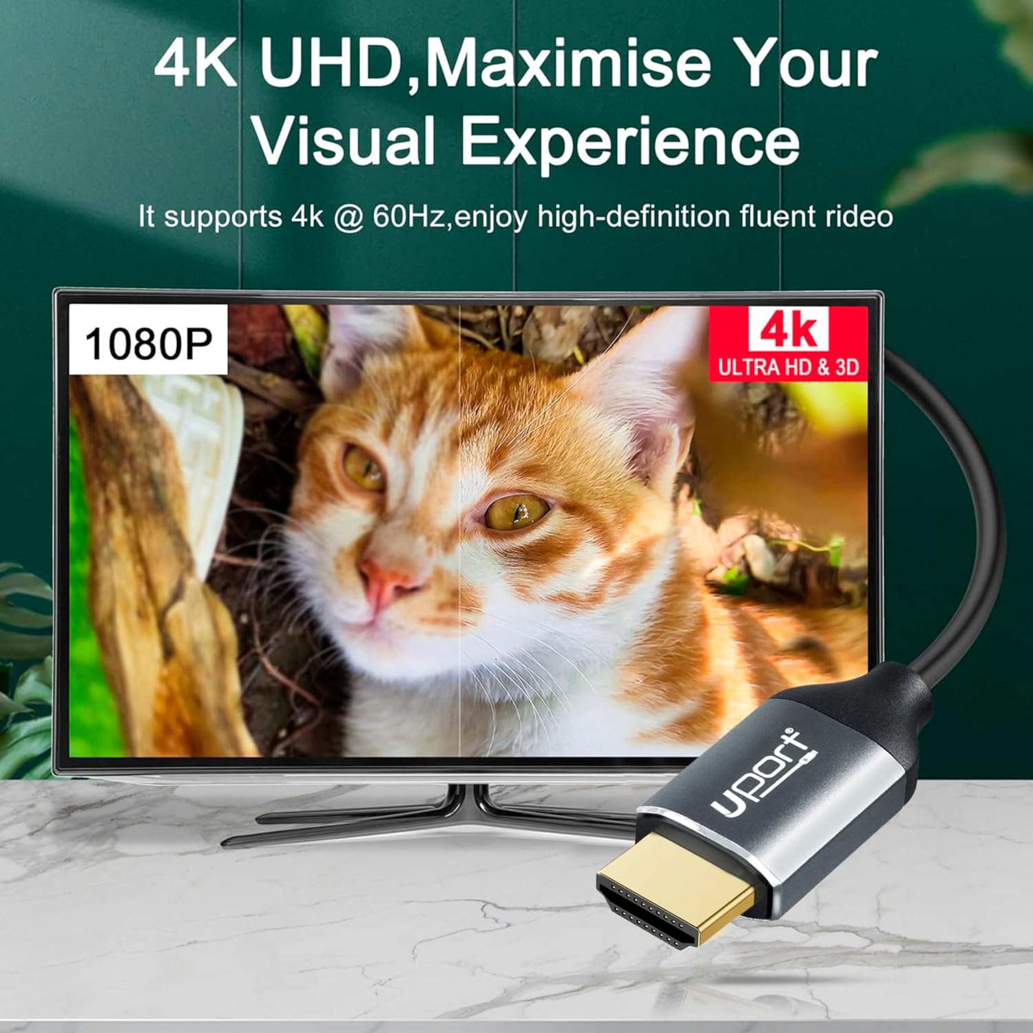UPORT Micro HDMI to HDMI Cable 1.8M supports 4K resolution, ensuring high-quality video and audio transmission. Perfect for connecting devices like cameras, tablets, and laptops to TVs or monitors.