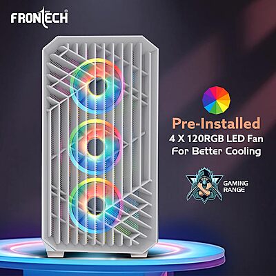 Frontech WAR Machine FT-4350 Gaming Computer Cabinet – 4×120mm LED Cooling Fans  Acrylic Side Panel  High Airflow Design  Performance Gaming PC Case