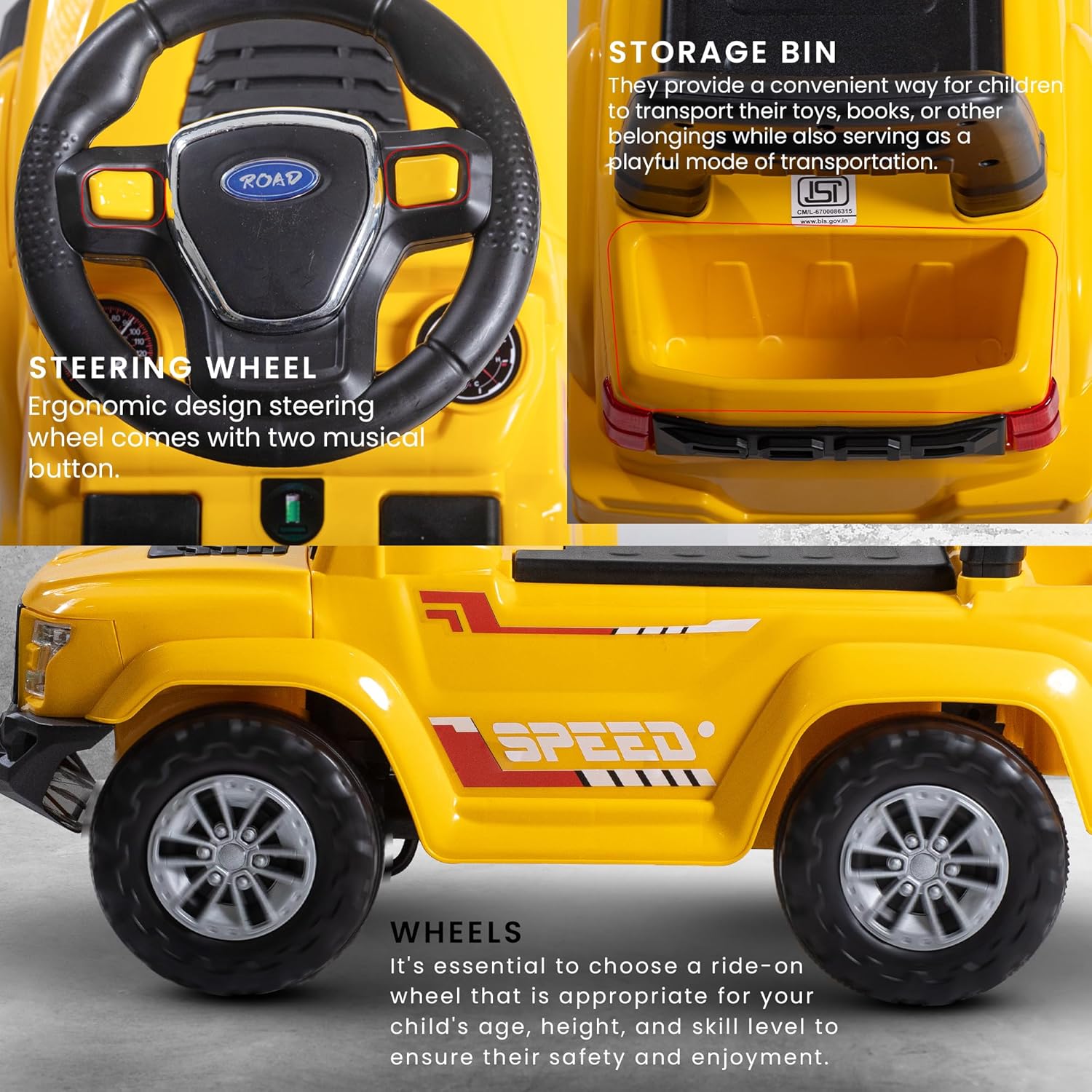 Baybee Push Ride on Baby Jeep for Kids Toys with LED Light & Storage Bin-Yellow Baybee Push Ride on Baby Jeep for Kids Toys with LED Light & Storage Bin-Yellow