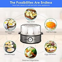 AGARO Crown Instant Egg Boiler 360 Watts, Boils Up to 7 Eggs with 3 Modes Heating/Stainless Steel Body (Silver)