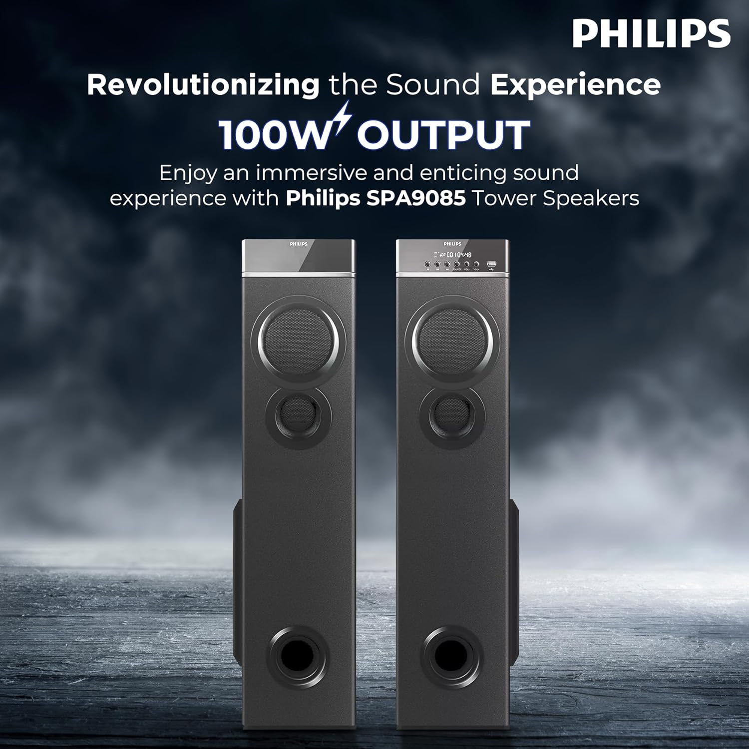 Philips Audio SPA9085 2.0CH 100W Multimedia Tower Speakers with Wireless Microphone – USB, AUX, FM, Mic Inputs & Thumping Bass for Karaoke (Black) Philips Audio SPA9085 2.0CH 100W Multimedia Tower Speakers with Wireless Microphone – USB, AUX, FM, Mic Inputs & Thumping Bass for Karaoke (Black)