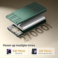 Ambrane 27000mAh Powerbank, 22.5W Fast Charging, Triple Output (2 USB & 1 Type C)