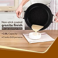 AGARO Imperial Granite Non Stick Kadai with Glass Lid, 2.8L / 24cm, Kadai