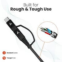 Ambrane 2 in 1 Type-C & Micro USB Cable with 3A Fast Charging Mobile Cable, 480 mbps Data Sync