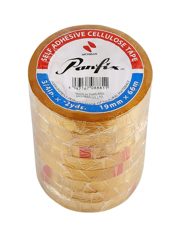 NICHIBAN PANFIX CELLULOSE TAPE TUBE OF 8 ROLLS, ECO-FRIENDLY, 19mm X 66m