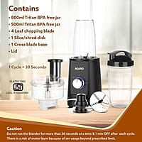 AGARO Regency Multifunctional Blender with Slicer, 250W, 100% Copper Motor, 2 Variable Speed Modes & Pulse Mode, Stainless Steel Blades, Chopper, Multipurpose Jar, slicer, Black