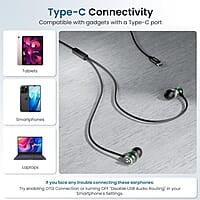 Ambrane Type-C Wired Earphones, 10Mm Bass Drivers, Inline Controls for Type C Smartphones, Iphone 15 & Laptop, 1.2M Braided Anti Tangle Wire with Mic for Clear Calling Stringz 03