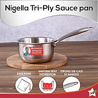 Wonderchef Nigella Tri-ply Stainless Steel 16 cm Sauce Pan 1.5 Liters 2.6mm Thickness Silver