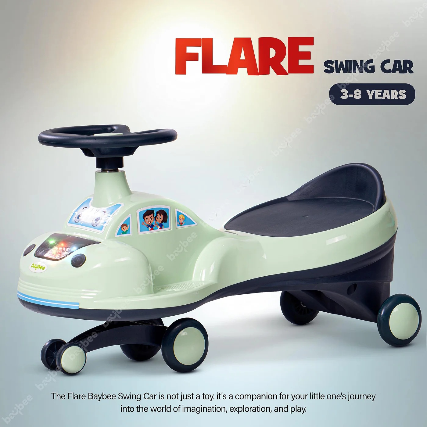 BAYBEE Baybee Flare Kids Ride on Magic Swing Cars with Flashing LED Lights Music & PP Wheels - Green BAYBEE Baybee Flare Kids Ride on Magic Swing Cars with Flashing LED Lights Music & PP Wheels - Green