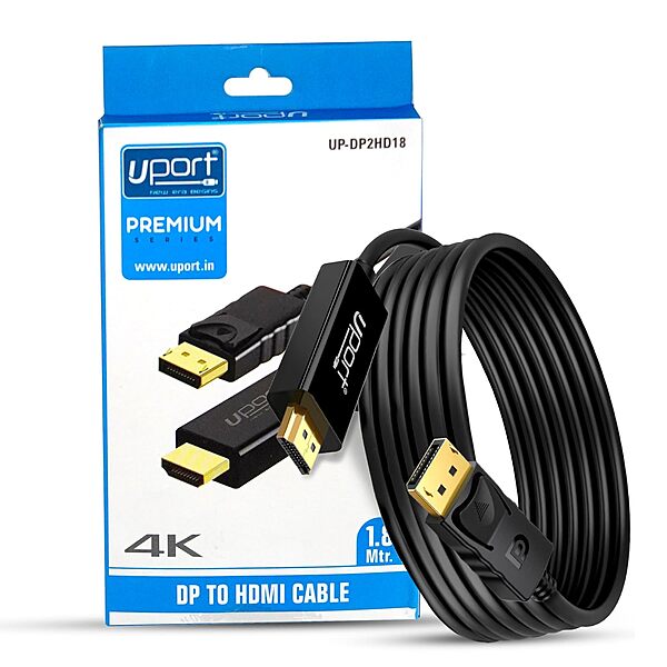 Uport 3M DisplayPort to HDMI Cable supports 4K@60Hz resolution, ensuring high-quality video output. Ideal for connecting devices like laptops to monitors or TVs for stunning visuals.