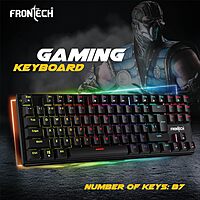 Frontech KB-0014 Wired Gaming Keyboard – Mechanical Keys | Multicolor RGB Backlight | Ergonomic Design with Retractable Stands | USB Plug & Play | 1 Year Warranty