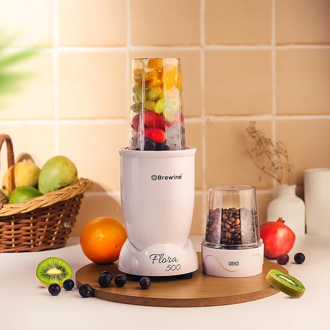 Brewine 500W White Blender – Multi-Functional – Includes Jars for Juicing, Mixing & Grinding