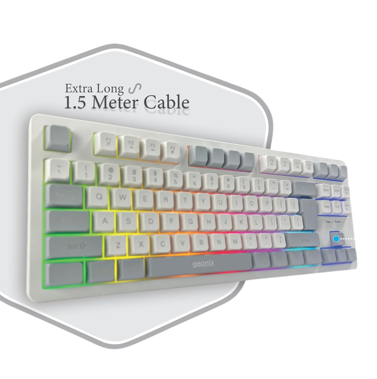 Geonix Vintage Retro Chiclet Keyboard, 87 Keys, PVC Cable, Durable, Compact & Slim Design, White Grey, KB4 Geonix Vintage Retro Chiclet Keyboard, 87 Keys, PVC Cable, Durable, Compact & Slim Design, White Grey, KB4