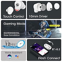 Zebronics Zeb-Sound Bomb N2 TWS Wireless in Ear Earbuds with 50ms Low Latency Gaming, ENC, Voice Assistant, Flash Connect, Splash Proof, BT v5.2, up to 12H Backup, Call Function and Type C