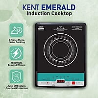 KENT Emerald Induction Cooktop 1500W | Faster Cooking with 5 Preset Options | Full Microcrystalline Glass