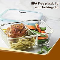 AGARO Compartment Lunch Box/Container 600Ml, Office Tiffin Box for Men & Women, Borosilicate Glass Body