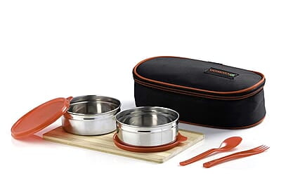Varmora Trio Steel Lunch Box, Pink, 390 Ml, 2 Pieces