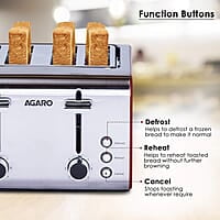 AGARO Grand Stainless Steel 4 Slice Pop-up Toaster 1600W
