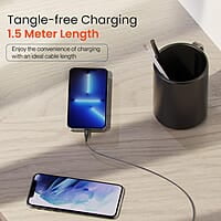 Ambrane USB to Lightning 3A Fast Charging Braided Cable Compatible for iPhone 14,13, 12,11, X, 8, 7, 6, 5, iPad, Macbook, iMac, AirPods, 480Mbps Data Sync, 1.5Meter Long (RCL -15