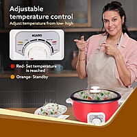 AGARO Regal Electric Multi Cooking Pot, 3L, 1200W, Steamer, Fryer, Aluminium Pot, Glass Lid