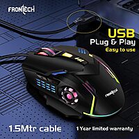 Frontech MS-0050 Wired Gaming Mouse – USB | 3600 DPI | 6 Programmable Keys | RGB Backlit with 7 LED Effects | PC & Laptop | 1 Year Warranty