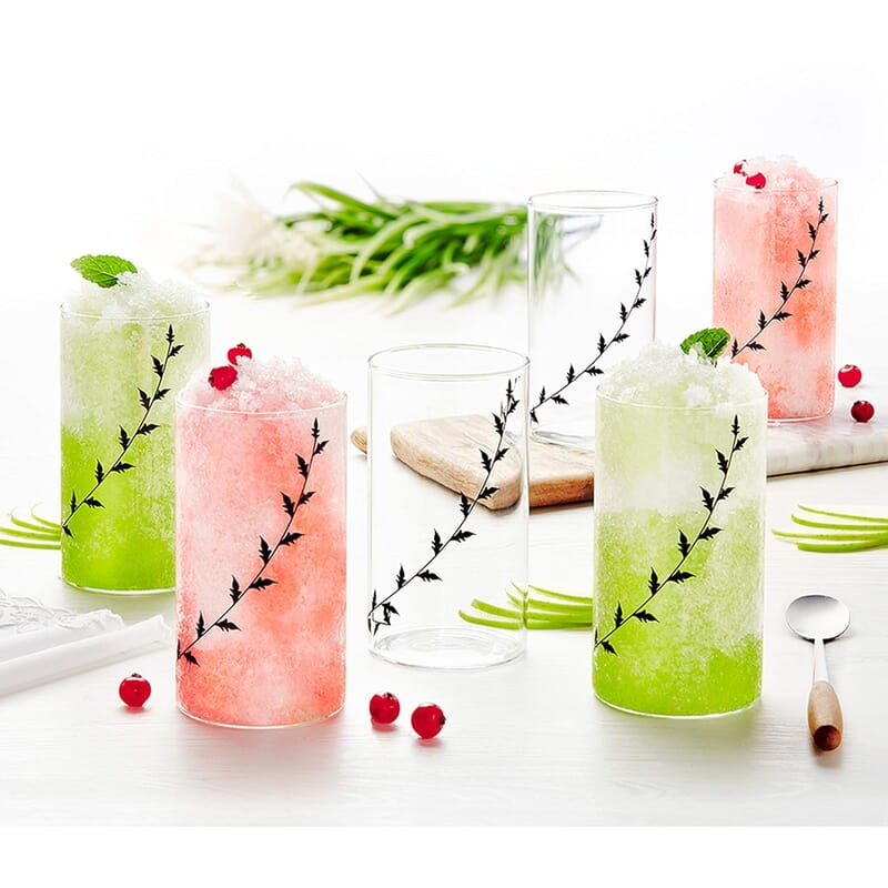 Borosil Vision Black Krip 350 ml Set of 6 pcs Transparent Drinking Glass |Borosilicate Glass Tumblers for Water, Cold Drinks, Juice| Flame Proof, Microwave & Dishwasher Safe | for Daily use & Gifting