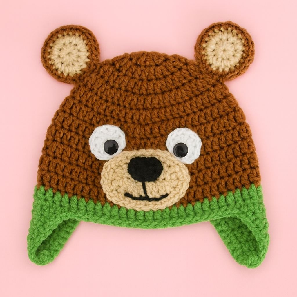 Honey Bear Green Earflap Cap (6–12 Months)