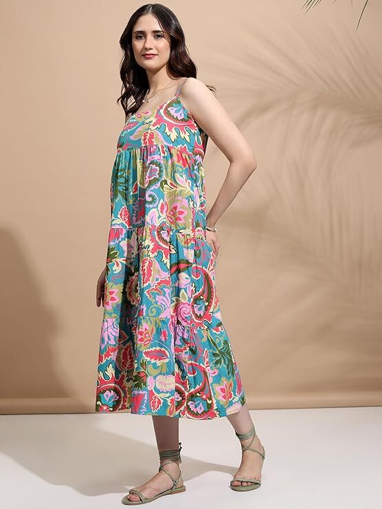 Tokyo Talkies Women's Sleeveless Square Neck Printed Dresses | Stylish Dresses | Casual Dresses