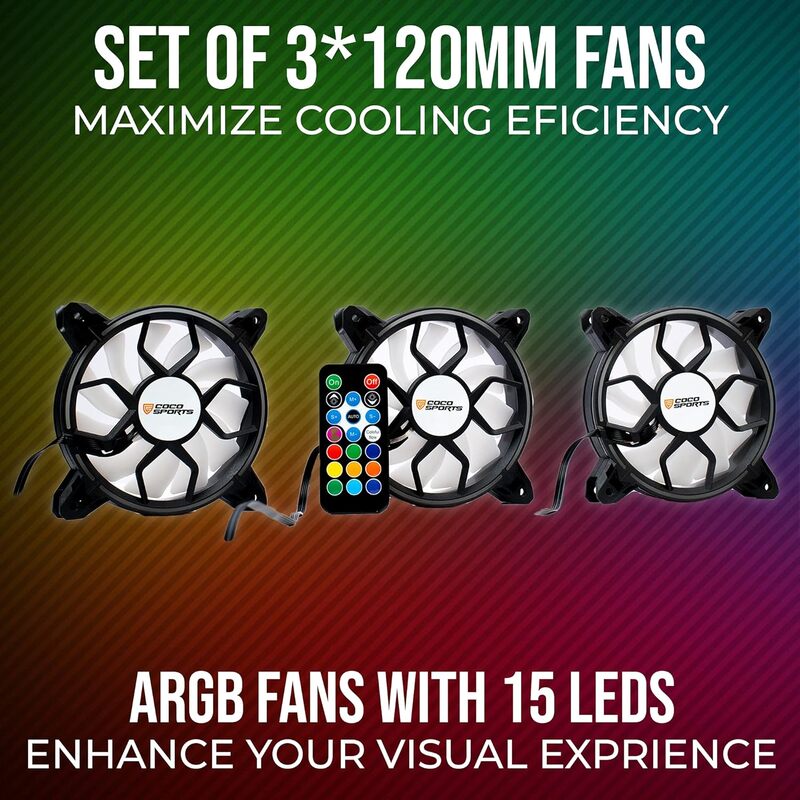 Coconut F2 RGB Fan Kit (3-in-1 with Remote & Hub, Vibrant RGB Lighting, Customizable Effects, Quiet Operation, Perfect for Enhancing PC Cooling & Aesthetics, 1 Year Warranty)