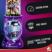Wonderchef Nutri-blend Mixer, Grinder & Blender 400 Watt 22000 RPM 2 Unbreakable Jars Purple