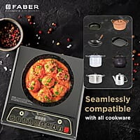 Faber Zion 1600W Induction Stove 5 Auto-Cook Functions, Auto Pan Detection, Preset Timer, Overheat Protection