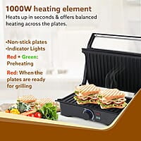 AGARO Galaxy 1000-Watt Sandwich Maker with Non-Stick Grill Plates, 180° Flat Openble Plates