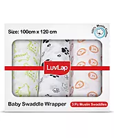LuvLap Muslin Swaddle Animals White 120*100cm