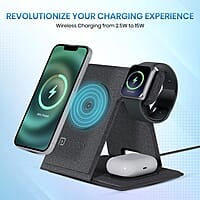 Portronics Freedom Fold 3 15W 3 in 1 Foldable MagSafe Compatible Wireless Charger for iPhone Apple Watches & AirPods