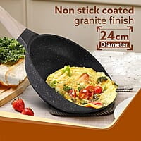 AGARO Imperial Granite Non Stick Frypan with Glass Lid, 1.6L / 24cm, Cast Aluminium Body