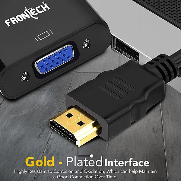 Frontech NC-0037 HDMI to VGA adapter enables easy connection from modern HDMI devices to VGA displays—perfect for monitors and projectors.