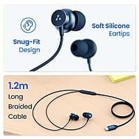 Ambrane Type C Wired Earphones with in-line Mic for Clear Calling, 1.2M Cable, 10mm Dynamic Drivers for BoostedBass, Control Buttons for iPhone 15, Samsung & Type C Devices Stringz 04