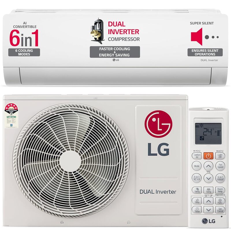 LG 1 Ton 3 Star Dual Inverter Split Ac (Copper, AI Convertible 6-In-1 Cooling, HD Filter with Anti-Virus Protection