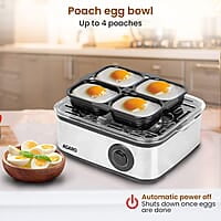 AGARO Grand Egg Boiler and Poacher,2-in1 Boils 8 Eggs, Poach 4 Eggs, Steamed Vegetables, 3 Boiling Modes, Stainless Steel Body, Transparent Lid, 500 Watts, Silver 14 ounces
