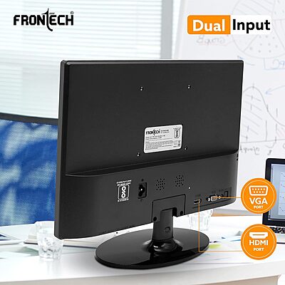 Frontech 15.4 Inch LED Monitor (MON-0068) – HD 1280×800 Display | 60Hz Refresh Rate | HDMI & VGA Ports | 16.7M Colors | Slim Stylish Design | Built-in Power Supply | Wall Mountable